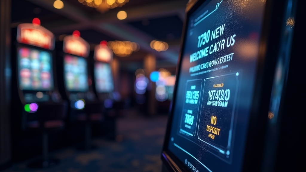 Neuer Spieler sieht Willkommensbonus auf einem dunklen Casino-Bildschirm