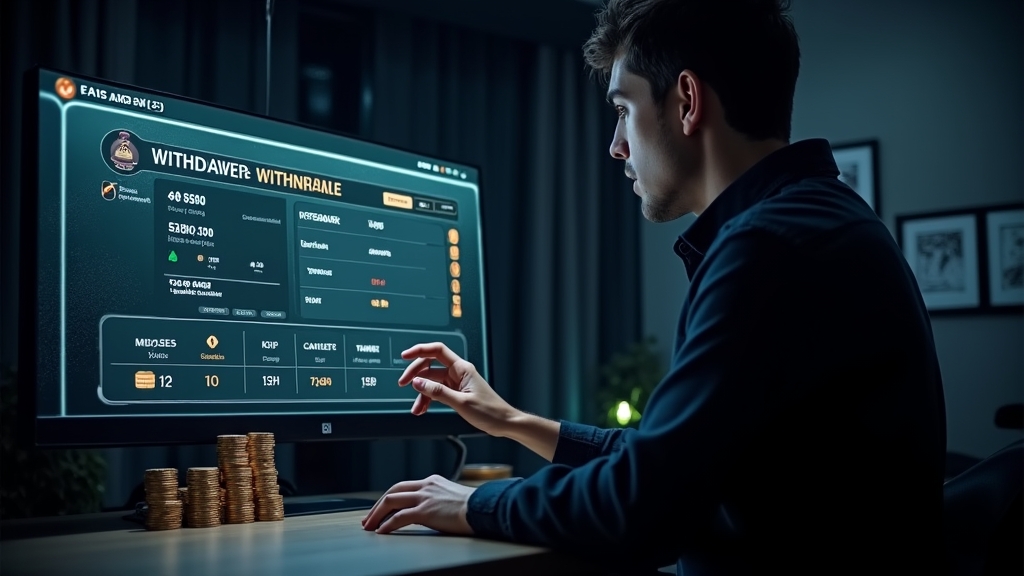 Casino-Ansicht mit Auszahlungsbildschirm und Payment-Symbolen